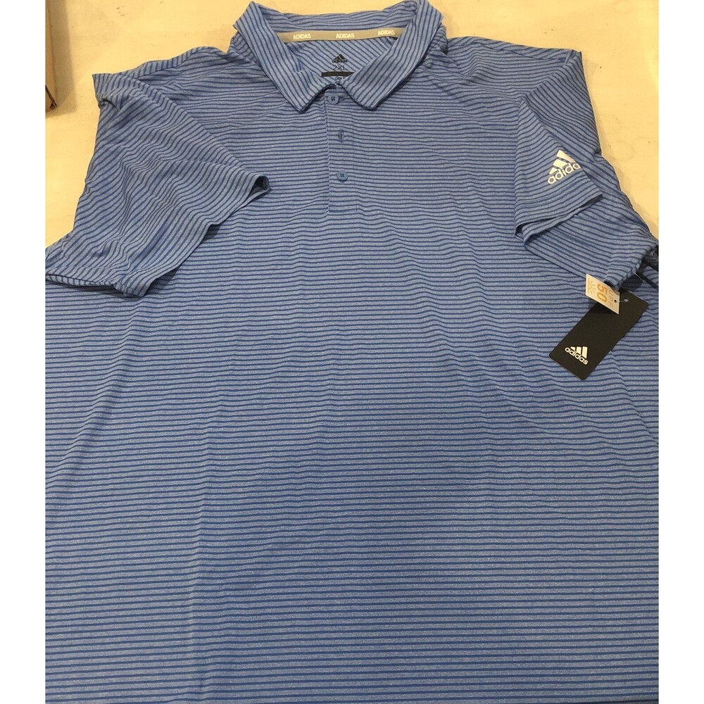 NEW Adidas Golf Shirt polo Men’s XX Large Blue Stripe Short Sleeve
